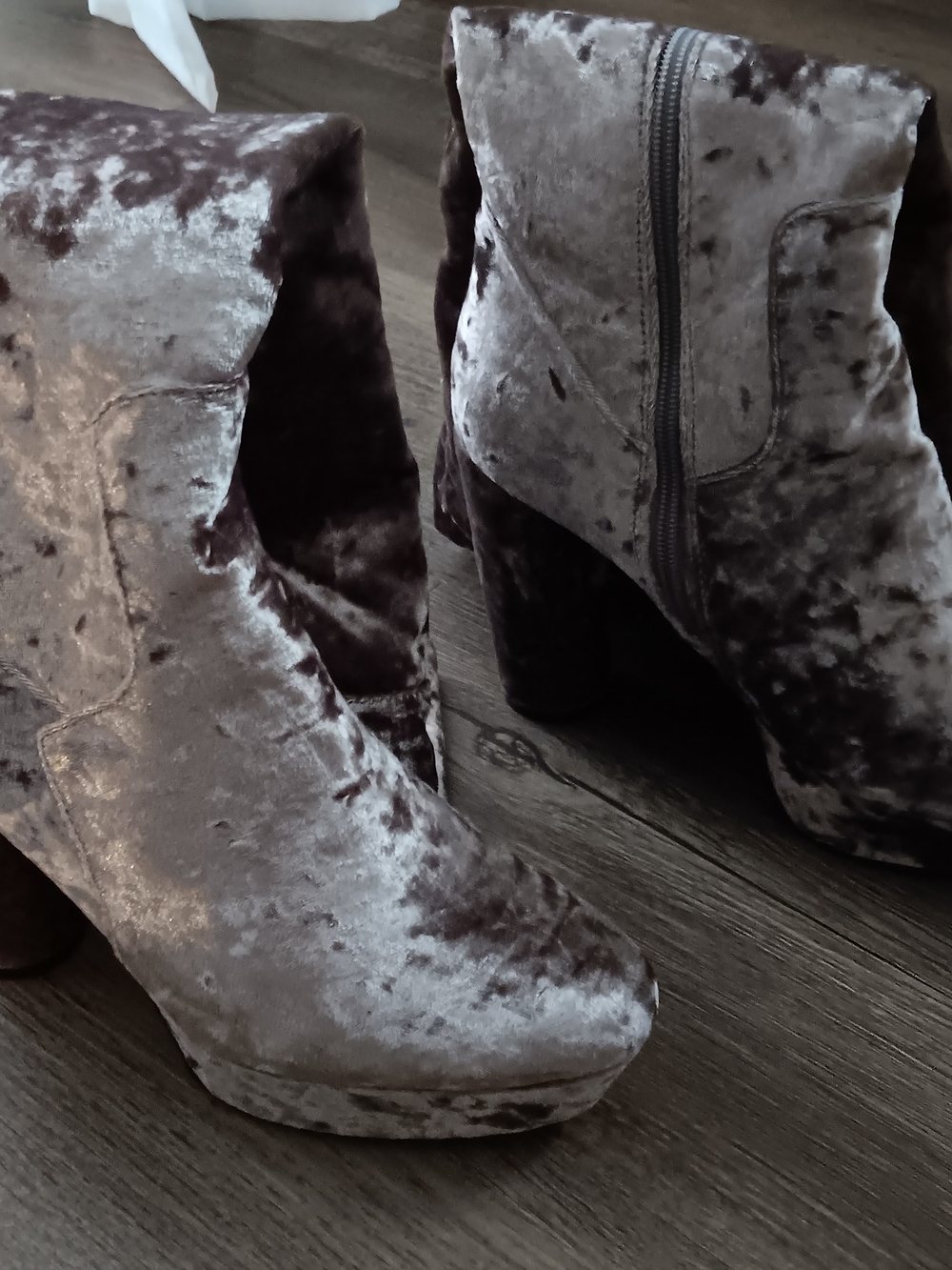 Velvet Platform Ankle Boots - Gray